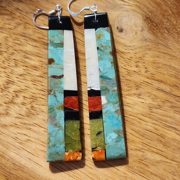 Native American Jewelry - Native American Multi Stone Inlay Earrings
